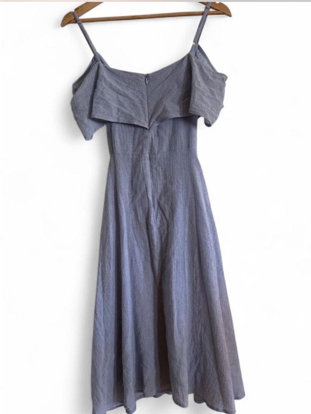 Lulus 100% Linen Blue Pinstripe Off Shoulder Midi Dress Fully Lined - Picture 3 of 8